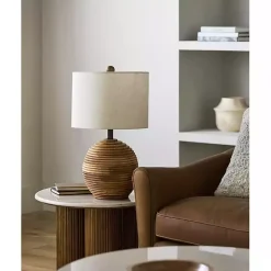 Acacia Wood Ribbed Polo Table Lamp