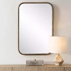 Aged Bronze Hammered Metal Wall Mirror
