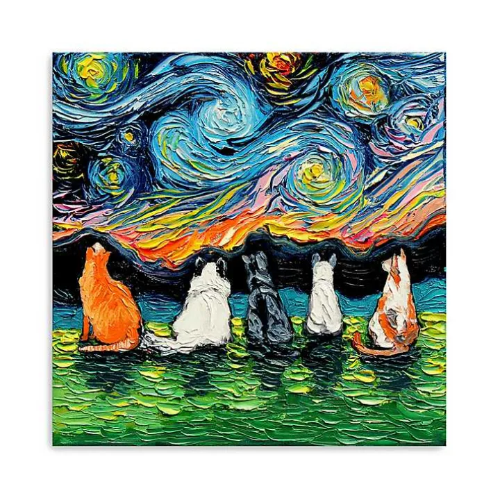 Aja Trier Cat Friends Starry Night Canvas Print