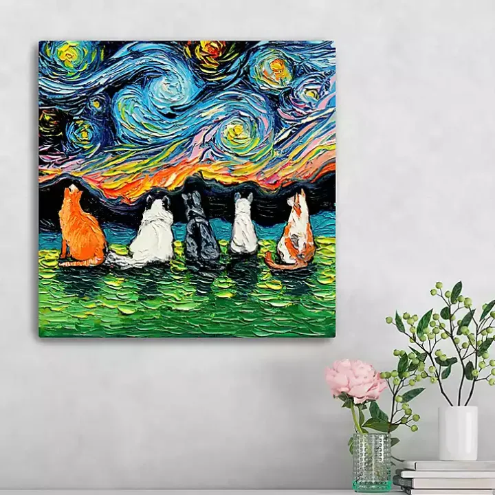 Aja Trier Cat Friends Starry Night Canvas Print