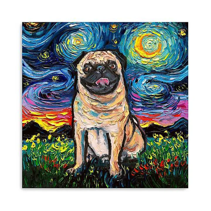 Aja Trier Pug Starry Night Canvas Art Print