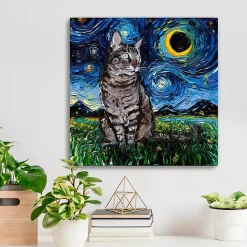 Aja Trier Tabby Cat Starry Night Canvas Art Print