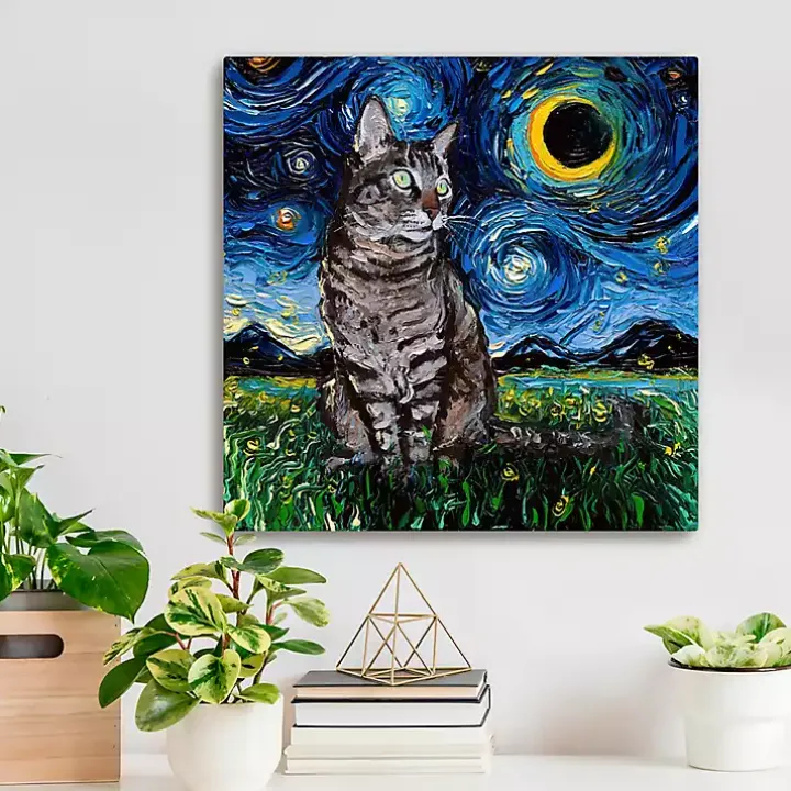 Aja Trier Tabby Cat Starry Night Canvas Art Print