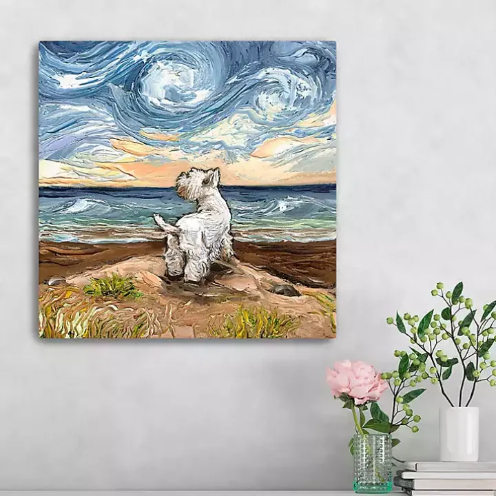 Aja Trier Westie Starry Beach Canvas Art Print