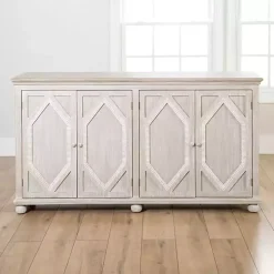 Alana Whitewashed 4-Door Cabinet