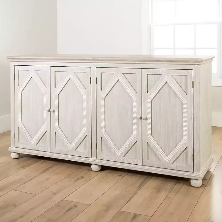 Alana Whitewashed 4-Door Cabinet