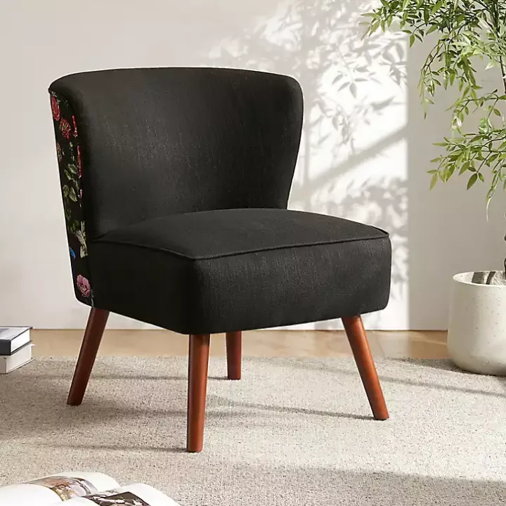 Alex Black Upholstered Floral Back Accent Chair