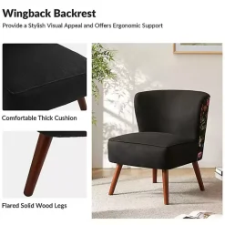 Alex Black Upholstered Floral Back Accent Chair