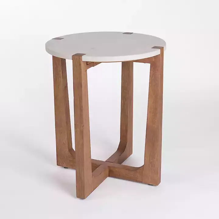 Allen Wood and Marble Round Side Table