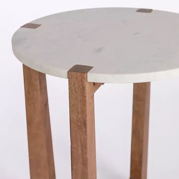 Allen Wood and Marble Round Side Table
