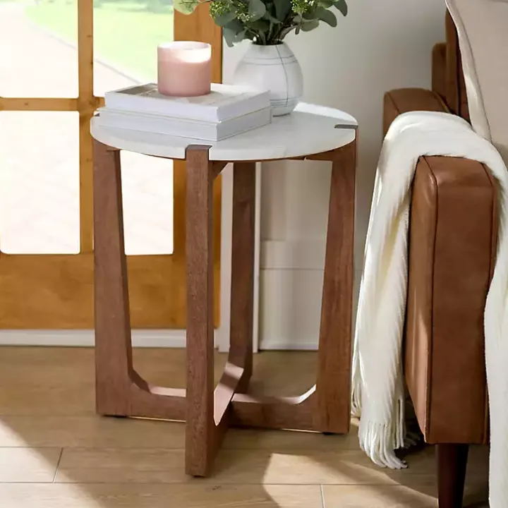 Allen Wood and Marble Round Side Table