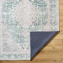 Amelie Green Traditional Washable Area Rug, 5x7
