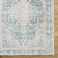 Amelie Green Traditional Washable Area Rug, 5x7