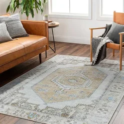 Amelie Yellow Traditional Washable Area Rug, 7x10