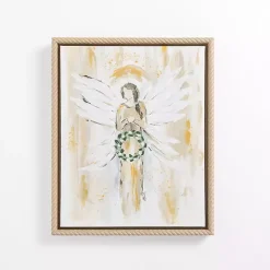 Angel Holding Wreath Framed Canvas Art Print
