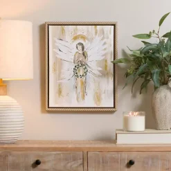 Angel Holding Wreath Framed Canvas Art Print