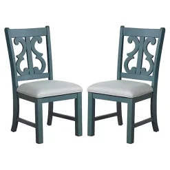 Antique Blue Upholstered Dining Chairs, Set of 2