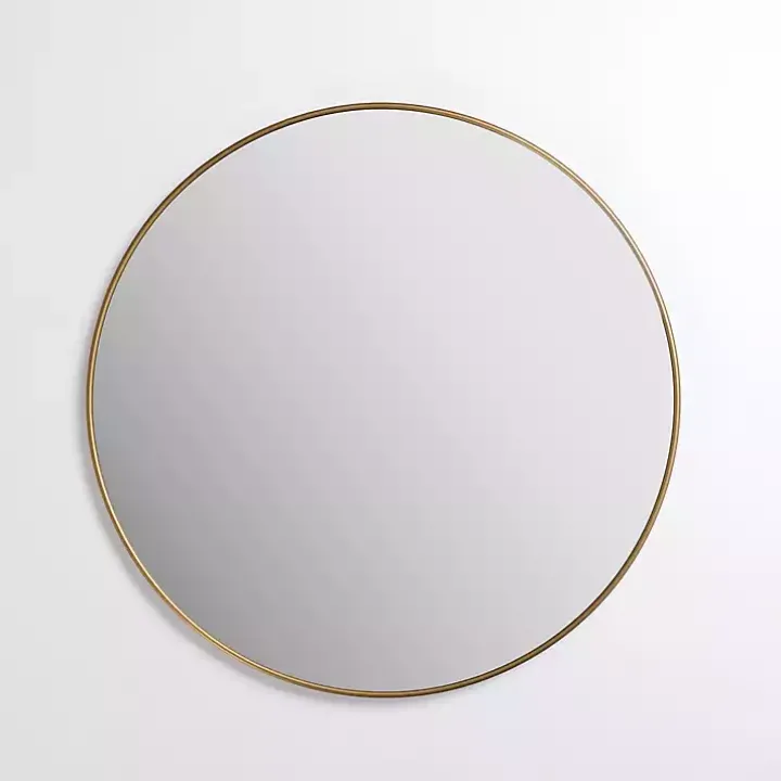 Antique Brass Nouveau Linear Round Mirror