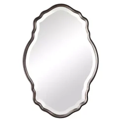 Antique Bronze and Silver Curved Wooden Mirror