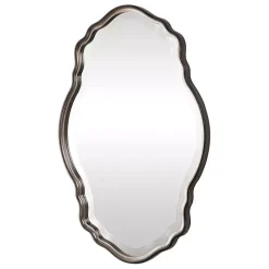 Antique Bronze and Silver Curved Wooden Mirror