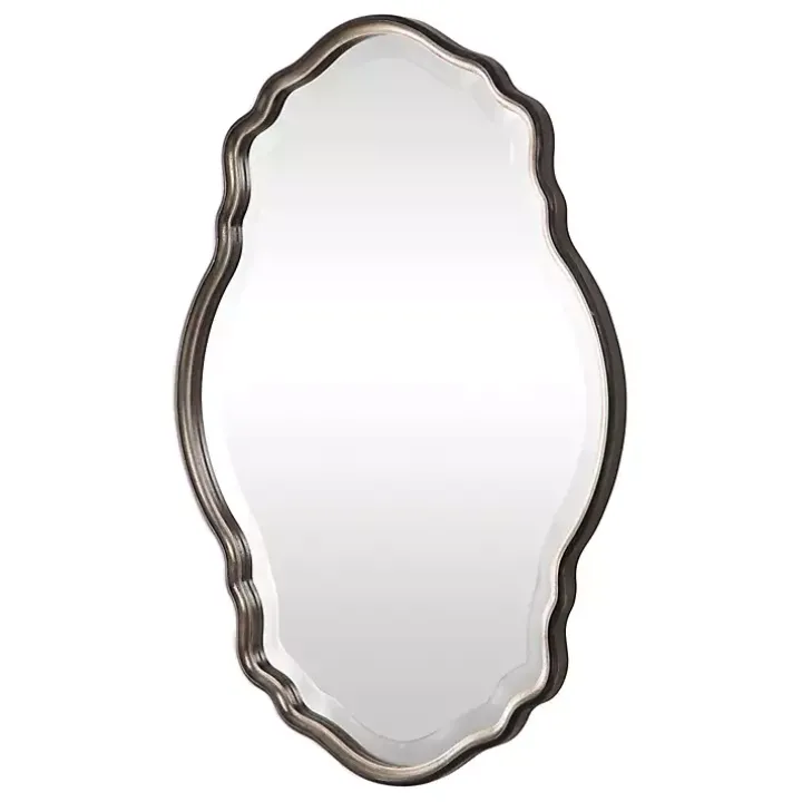 Antique Bronze and Silver Curved Wooden Mirror