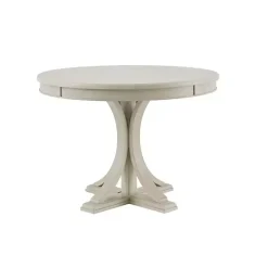 Antique Cream Wood Pedestal Round Dining Table
