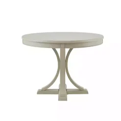 Antique Cream Wood Pedestal Round Dining Table