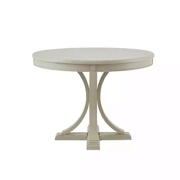 Antique Cream Wood Pedestal Round Dining Table