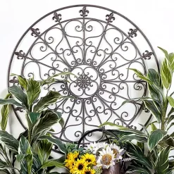 Antique Fleur-de-Lis Medallion Metal Wall Plaque