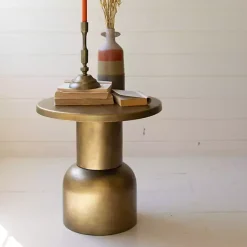 Antique Gold Barrel Frame Accent Table