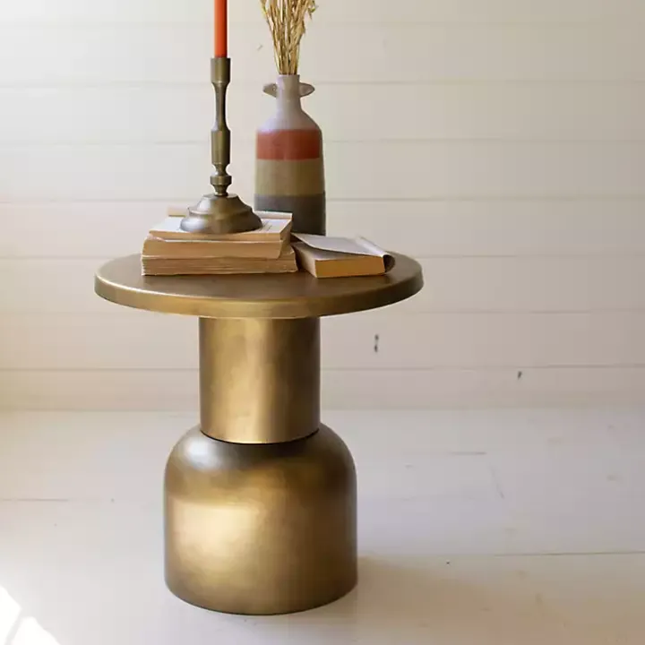 Antique Gold Barrel Frame Accent Table