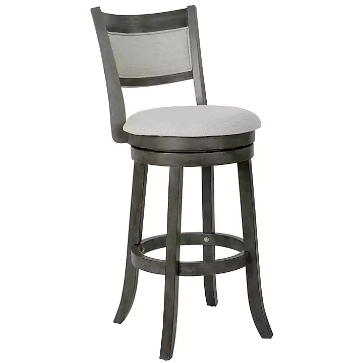 Antique Gray Upholstered Swivel Bar Stool