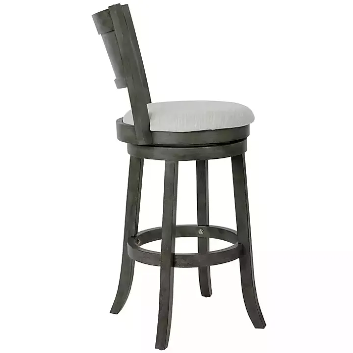 Antique Gray Upholstered Swivel Bar Stool