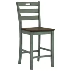 Antique Green Wood Counter Stools, Set of 2