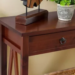 Antique Tobacco Console Table with Bottom Shelf