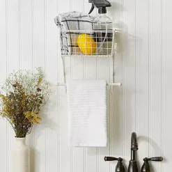 Antique White Wire Basket Towel Rack