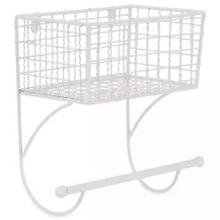 Antique White Wire Basket Towel Rack