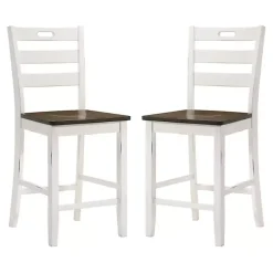 Antique White Wood Counter Stools, Set of 2