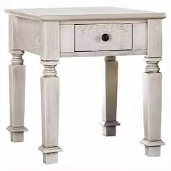 Antique White Wood Heather Accent Table