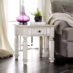 Antique White Wood Heather Accent Table