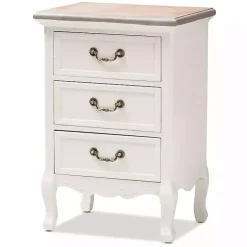 Antique White Wooden 3-Drawer Nightstand
