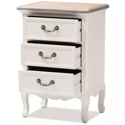 Antique White Wooden 3-Drawer Nightstand