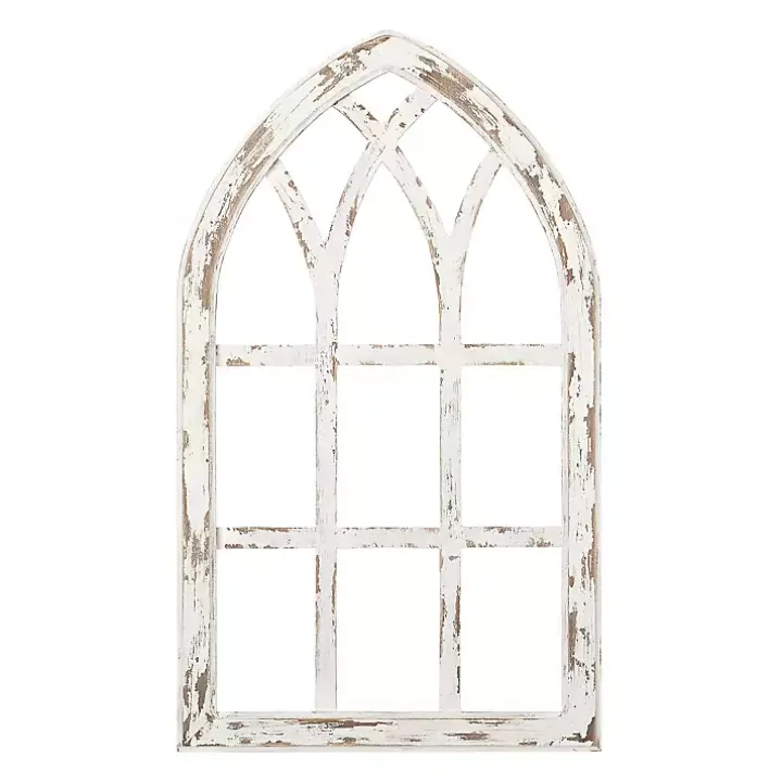 Antiqued White Window Pane Arch Plaque