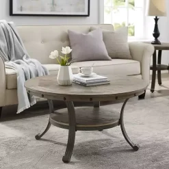 Ash Gray Round Nailhead Coffee Table