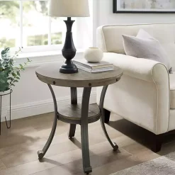Ash Gray Round Nailhead Side Table