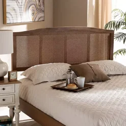 Ash Walnut Woven Rattan King Headboard