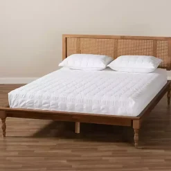 Ash Walnut Wrap-Around Rattan Platform Queen Bed