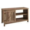 Barn Door Rustic Oak TV Stand with Open Shelves