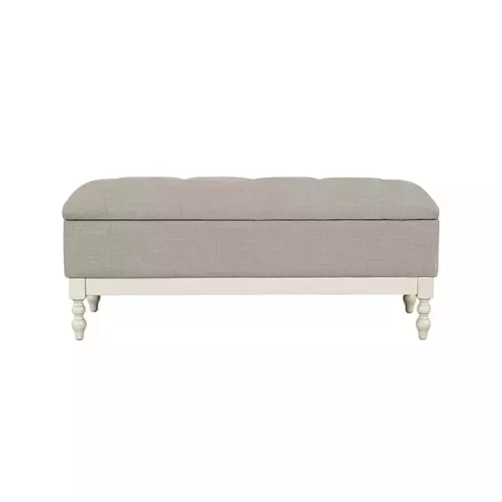 Beckett White and Gray Tufted Storage Bench