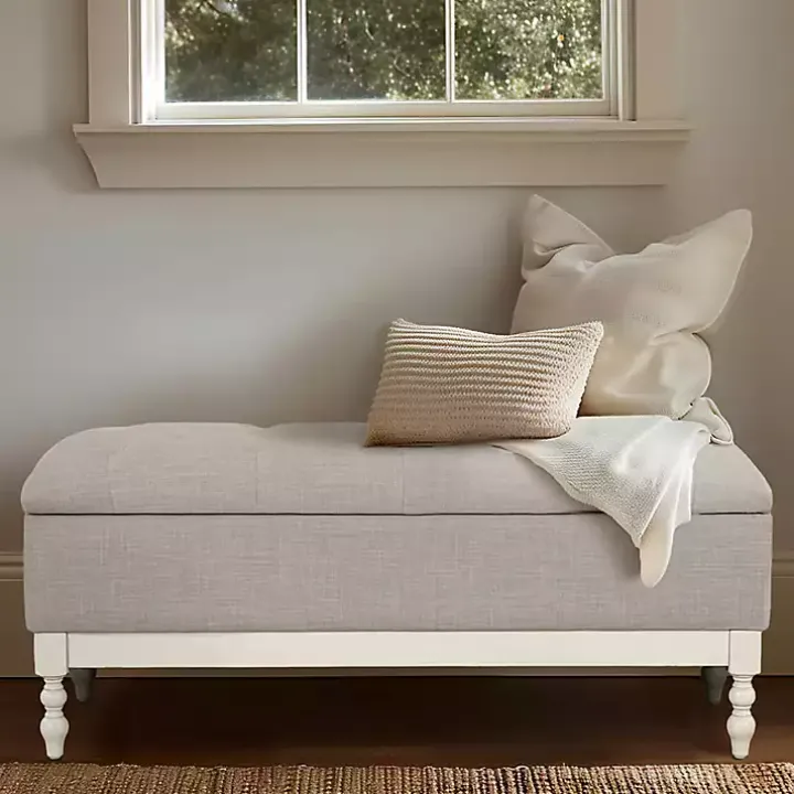 Beckett White and Gray Tufted Storage Bench